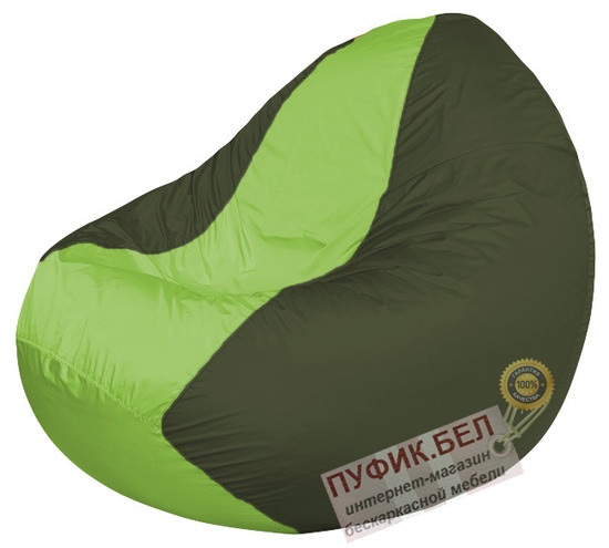 Кресло мешок Classic К2.1-125 (основа тёмно-оливковая, вставка салатовая)