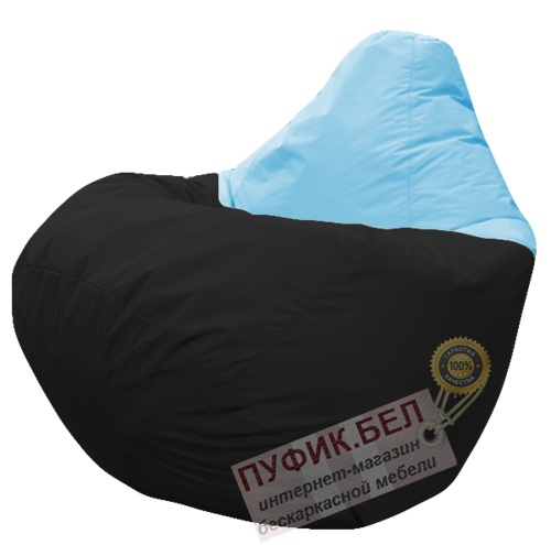 Кресло мешок Груша Рико (основа чёрная, вставка голубая)