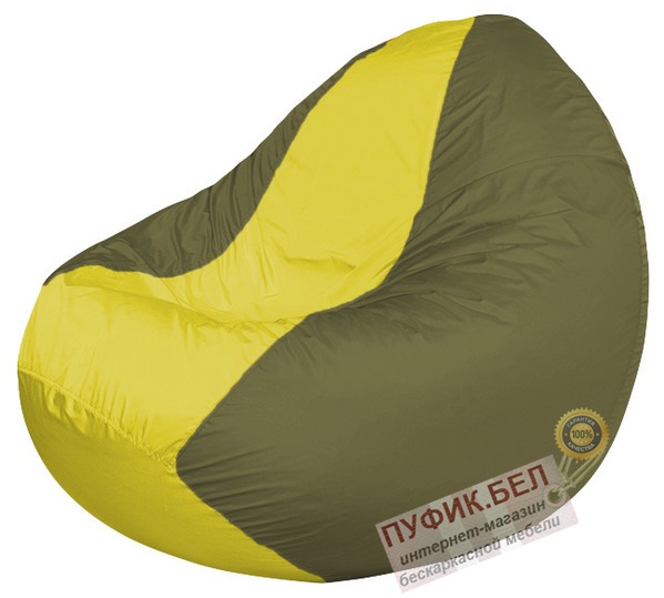 Кресло мешок Classic К2.1-137 (основа оливковая, вставка жёлтая)