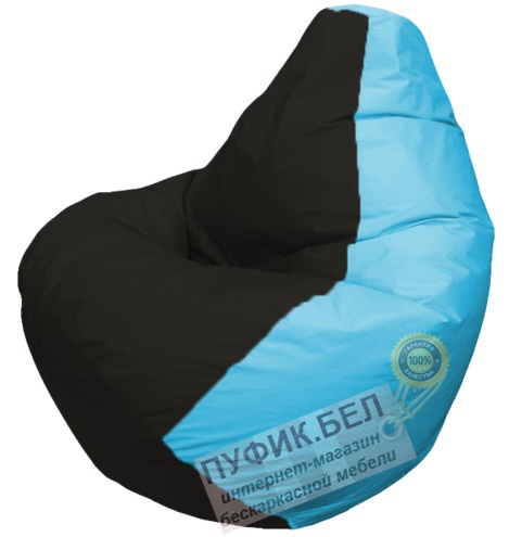 Кресло мешок Груша Макси Блюграс (основа голубая, вставка чёрная)