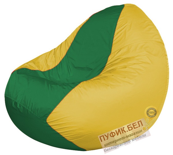 Кресло мешок Classic К2.1-254 (основа жёлтая, вставка зелёная)