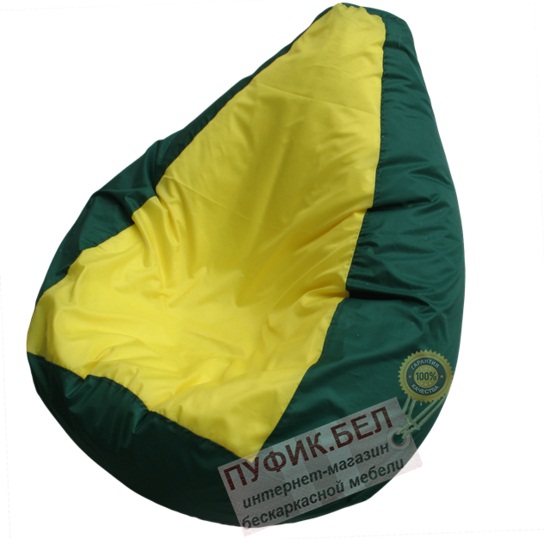 Кресло мешок Груша Макси (основа зелёная, вставка жёлтая)