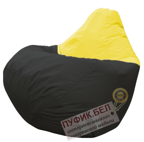 Кресло мешок Груша Твист (основа чёрная, вставка жёлтая)