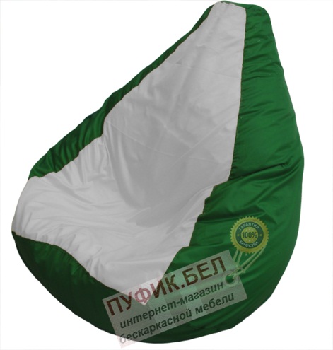 Кресло мешок Груша Макси (основа зелёная, вставка белая)