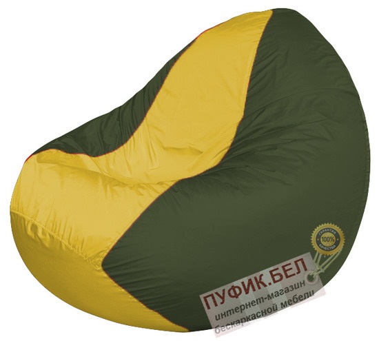 Кресло мешок Classic К2.1-218 (основа тёмно-оливковая, вставка жёлтая)