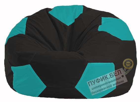 Кресло-мешок Мяч чёрный - бирюзовый М 1.1-393