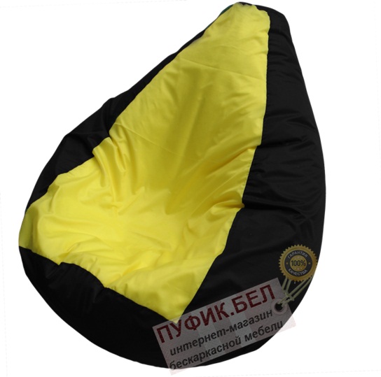 Кресло мешок Груша Макси (основа чёрная, вставка жёлтая)