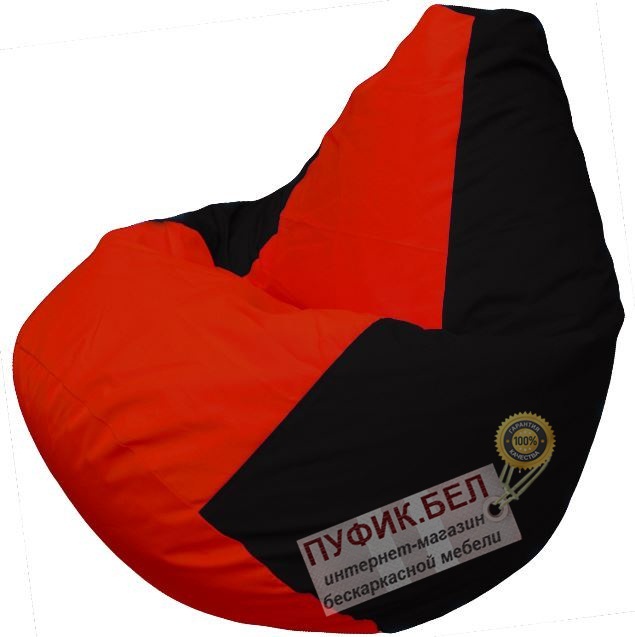 Кресло мешок Груша Макси (основа чёрная, вставка красная)