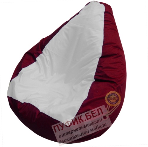Кресло мешок Груша Макси (основа бордовая, вставка белая)