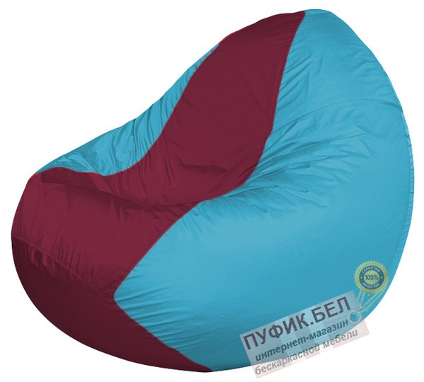 Кресло мешок Classic К2.1-51 (основа голубая, вставка бордовая)