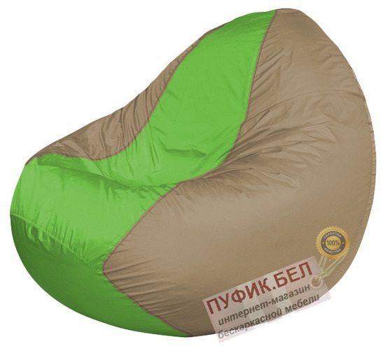 Кресло мешок Classic К2.1-31 (основа тёмно-бежевая, вставка салатовая)
