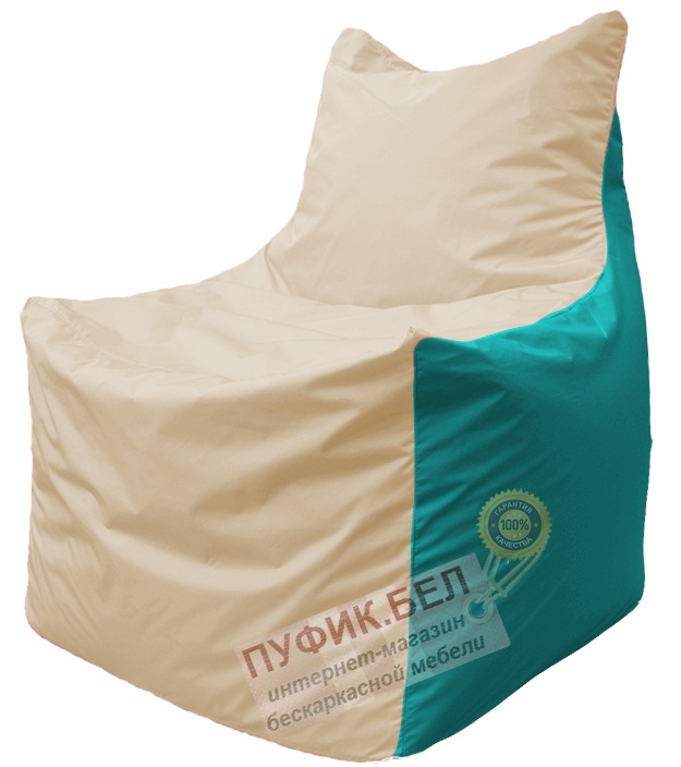Кресло мешок Фокс Ф 21-151 (слоновая кость - бирюза)