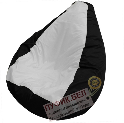 Кресло мешок Груша Макси (основа чёрная, вставка белая)
