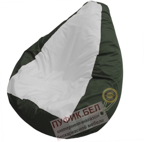 Кресло мешок Груша Макси Бьянко (основа тёмно-зелёная, вставка белая)