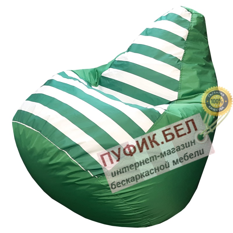 Кресло-мешок Груша Макси (зелёный+полосатый)