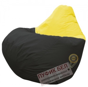 Кресло мешок Груша Твист (основа чёрная, вставка жёлтая)